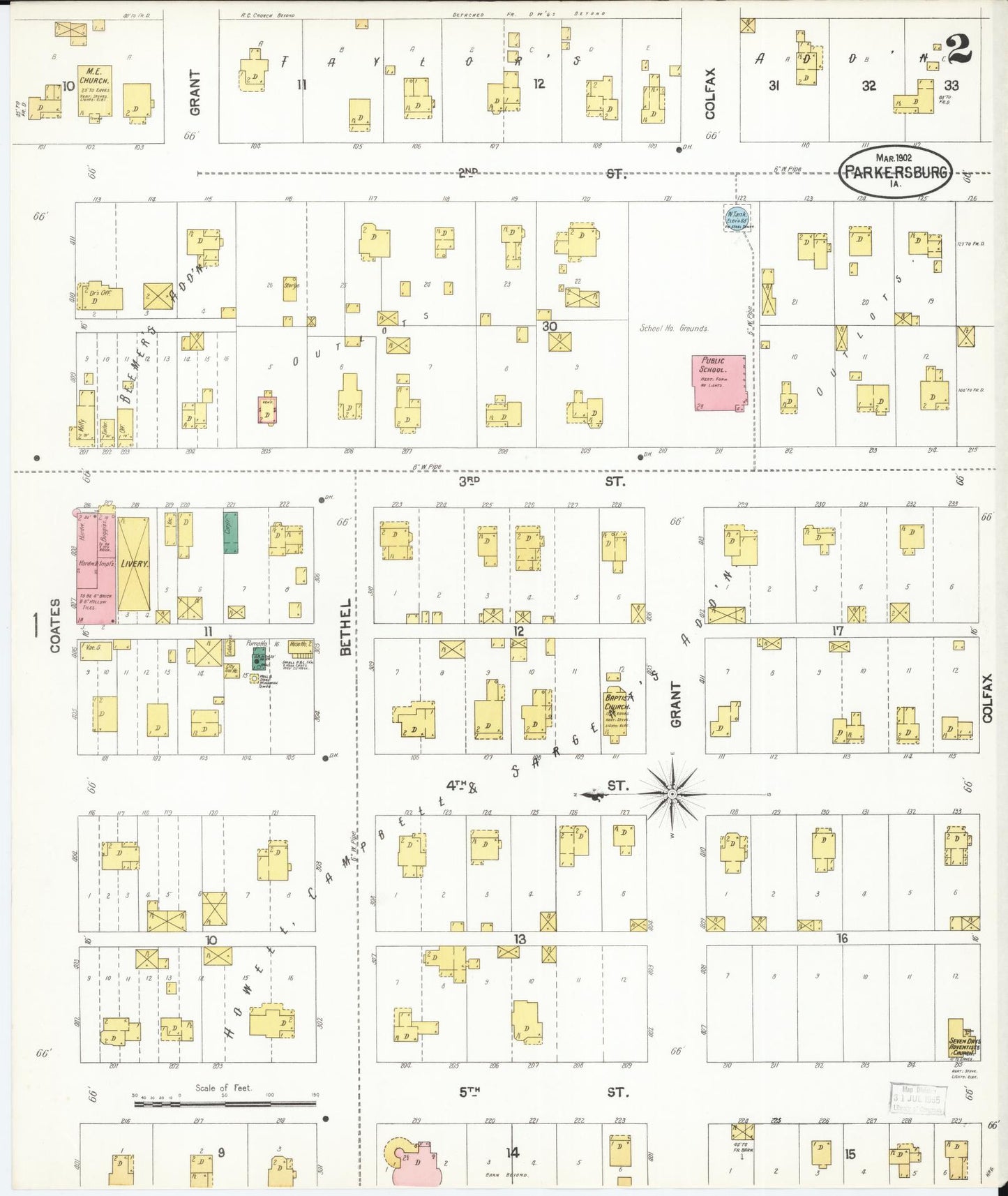 Sanborn Fire Insurance Map from Parkersburg, Butler County, Iowa (1902), Sheet #0002 - Historic Sanborn Fire Insurance Map Print, vintage old map wall art