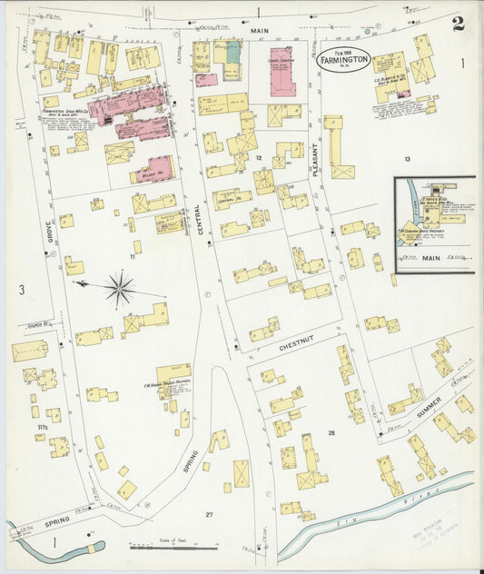 Sanborn Fire Insurance Map from Farmington, Strafford County, New Hampshire (1908), Sheet #0002 - Historic Sanborn Fire Insurance Map Print, vintage old map wall art, antique decor, genealogy gift, New Hampshire New Hampshire map