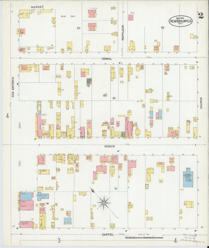 Sanborn Fire Insurance Map from New Braunfels, Comal County, Texas (1902), Sheet #0002 - Historic Sanborn Fire Insurance Map Print, vintage old map wall art, antique decor, genealogy gift, Texas Texas map