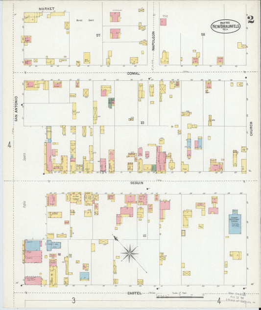 Sanborn Fire Insurance Map from New Braunfels, Comal County, Texas (1902), Sheet #0002 - Historic Sanborn Fire Insurance Map Print, vintage old map wall art, antique decor, genealogy gift, Texas Texas map