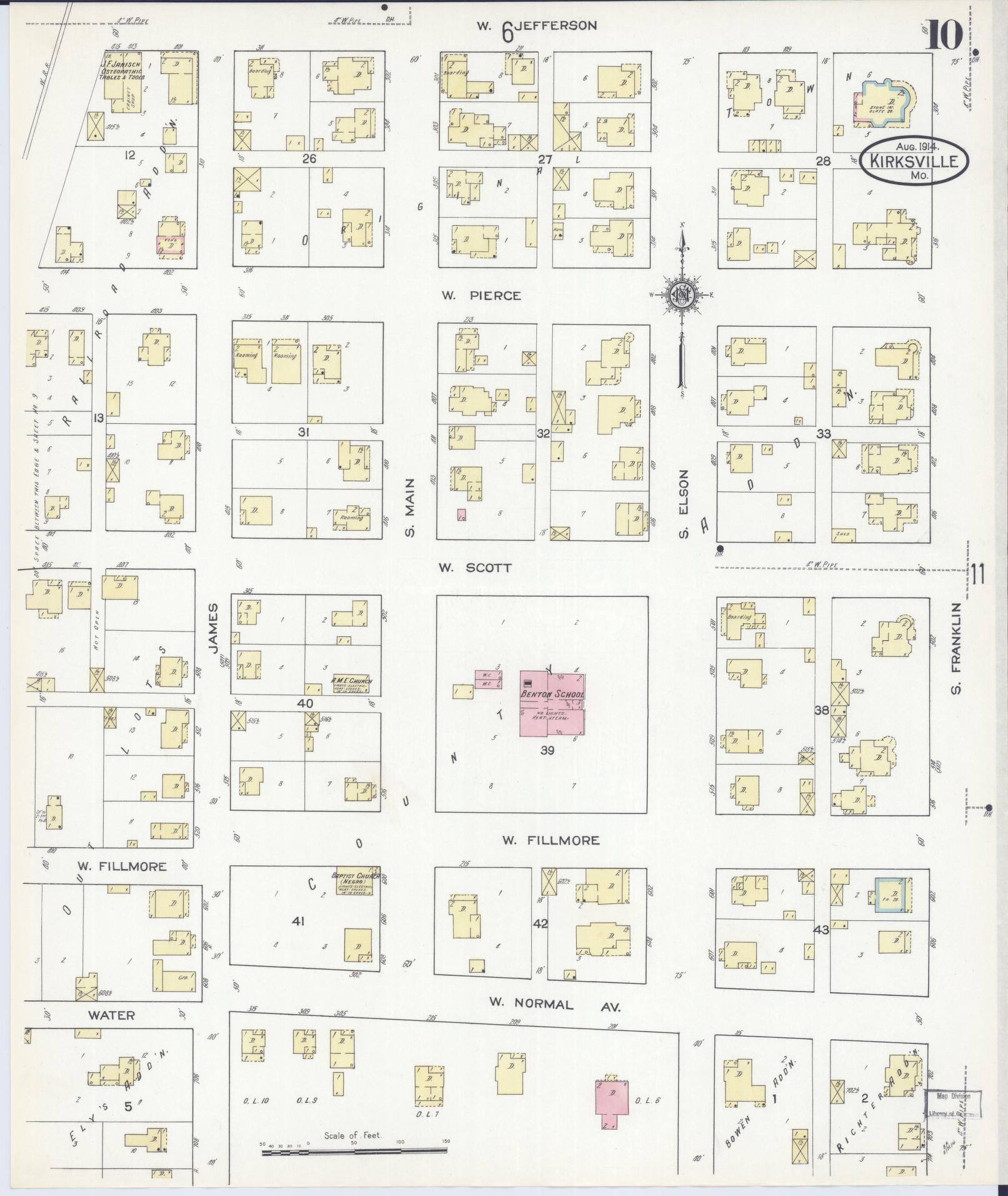 Sanborn Fire Insurance Map from Kirksville, Adair County, Missouri (1914), Sheet #0010 - Complete Map Set gallery image, historic Sanborn map, vintage wall art, Missouri Missouri