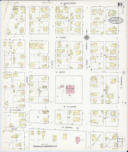 Sanborn Fire Insurance Map from Kirksville, Adair County, Missouri (1914), Sheet #0010 - Complete Map Set gallery image, historic Sanborn map, vintage wall art, Missouri Missouri