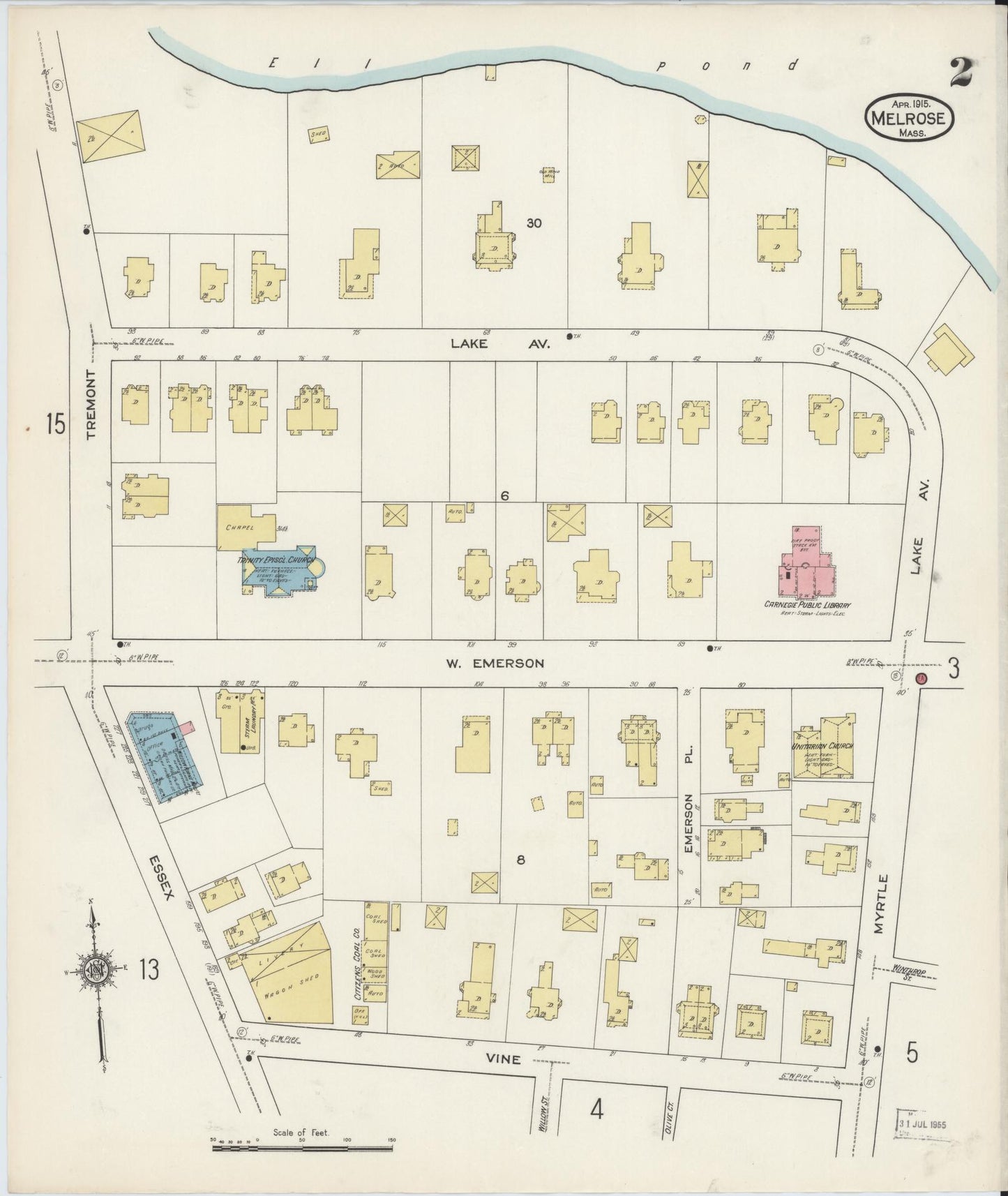 Sanborn Fire Insurance Map from Melrose, Middlesex County, Massachusetts (1915), Sheet #0002 - Complete Map Set gallery image, historic Sanborn map, vintage wall art, Massachusetts Massachusetts