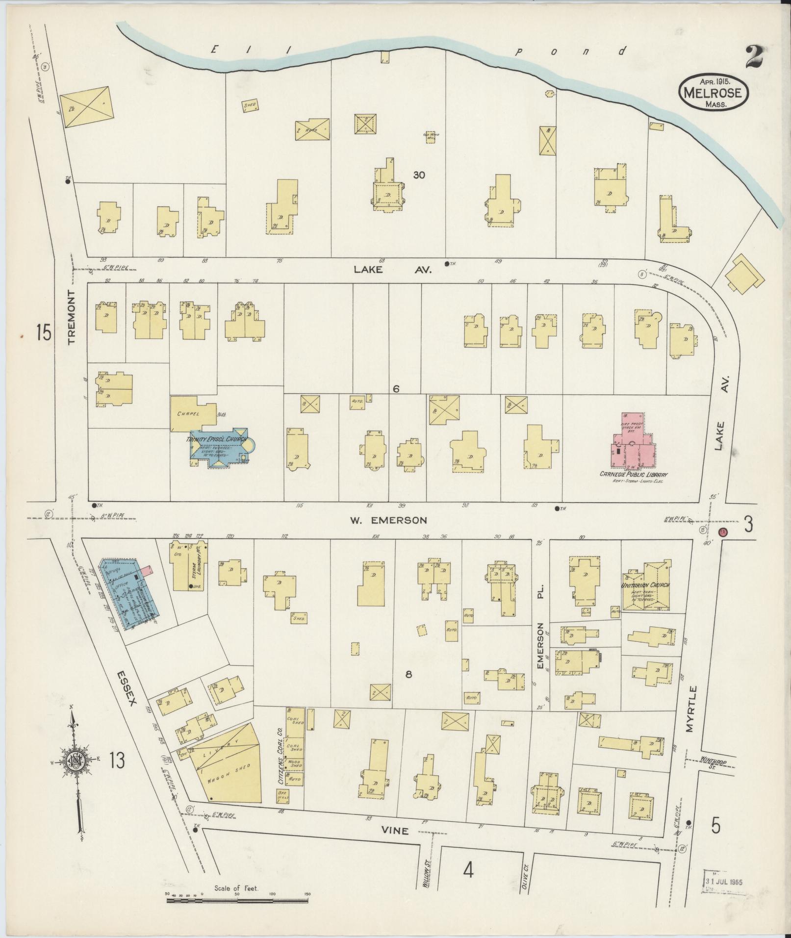 Sanborn Fire Insurance Map from Melrose, Middlesex County, Massachusetts (1915), Sheet #0002 - Complete Map Set gallery image, historic Sanborn map, vintage wall art, Massachusetts Massachusetts