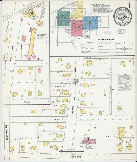 Sanborn Fire Insurance Map from Ridge Farm, Vermilion County, Illinois (1909), Sheet #0001 - Complete Map Set gallery image, historic Sanborn map, vintage wall art, Illinois Illinois