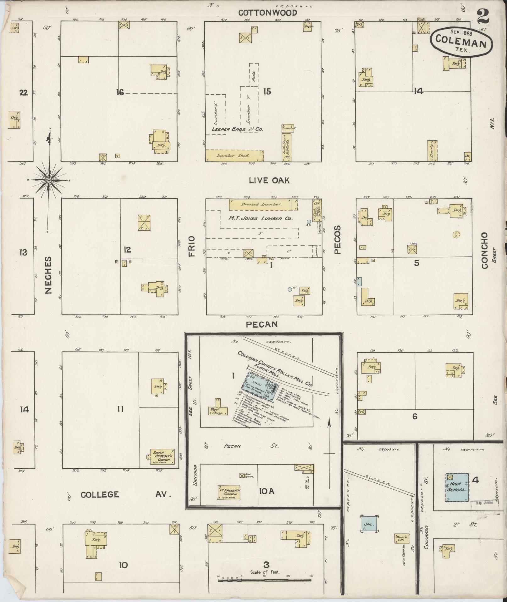 Sanborn Fire Insurance Map from Coleman, Coleman County, Texas (1888), Sheet #0002 - Complete Map Set gallery image, historic Sanborn map, vintage wall art, Texas Texas