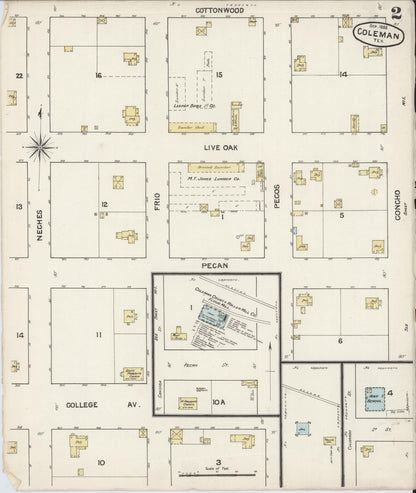 Sanborn Fire Insurance Map from Coleman, Coleman County, Texas (1888), Sheet #0002 - Complete Map Set gallery image, historic Sanborn map, vintage wall art, Texas Texas