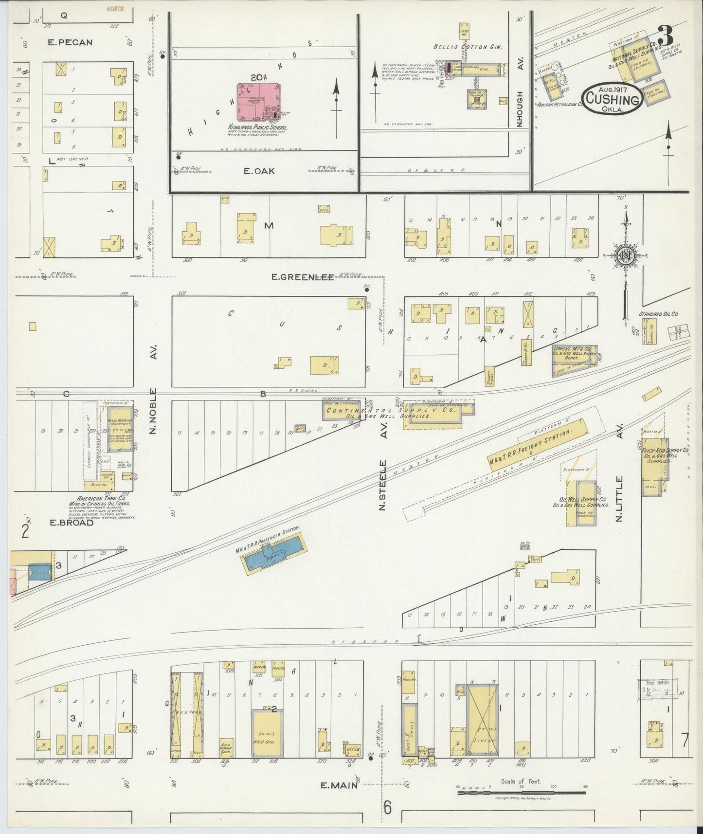 Sanborn Fire Insurance Map from Cushing, Payne County, Oklahoma (1917), Sheet #0003 - Historic Sanborn Fire Insurance Map Print, vintage old map wall art, antique decor, genealogy gift, Oklahoma Oklahoma map