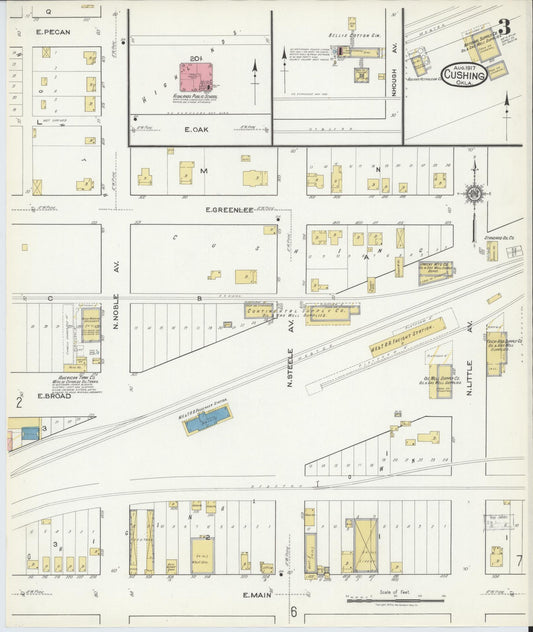 Sanborn Fire Insurance Map from Cushing, Payne County, Oklahoma (1917), Sheet #0003 - Historic Sanborn Fire Insurance Map Print, vintage old map wall art, antique decor, genealogy gift, Oklahoma Oklahoma map