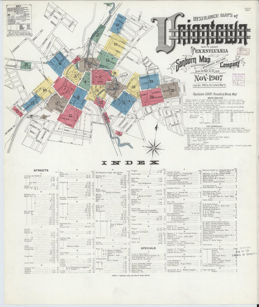 Sanborn Fire Insurance Map from Uniontown, Fayette County, Pennsylvania (1907), Sheet #0001 - Complete Map Set gallery image, historic Sanborn map, vintage wall art, Pennsylvania Pennsylvania