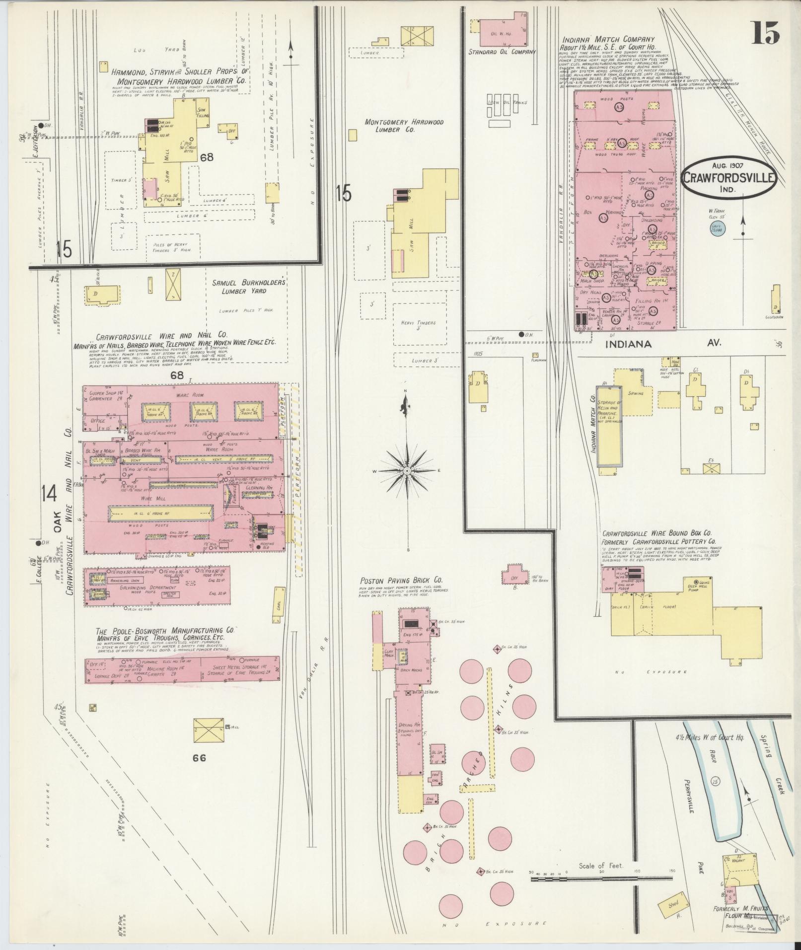 Sanborn Fire Insurance Map from Crawfordsville, Montgomery County, Indiana (1907), Sheet #0015 - Complete Map Set gallery image, historic Sanborn map, vintage wall art, Indiana Indiana