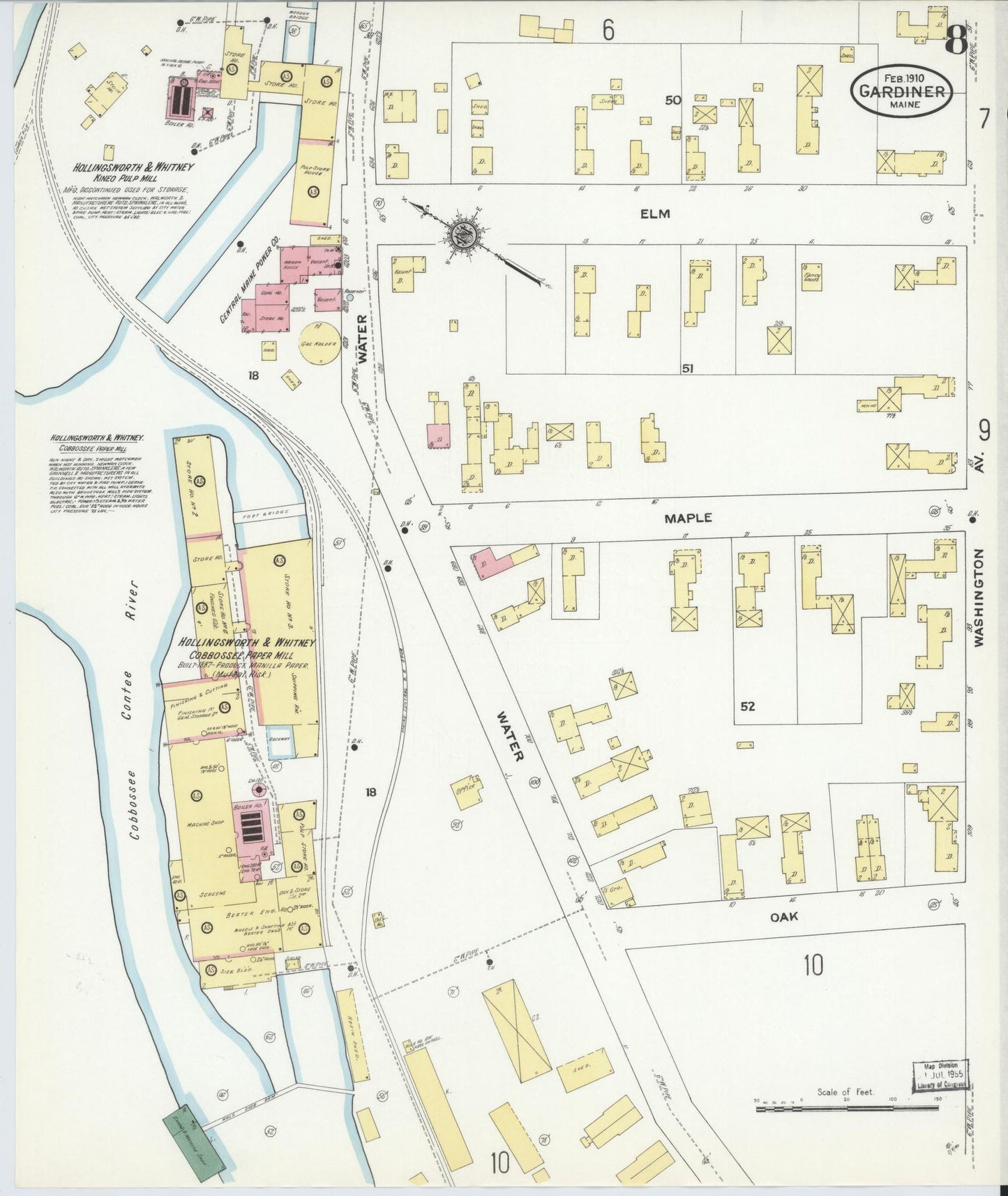 Sanborn Fire Insurance Map from Gardiner, Kennebec County, Maine (1910), Sheet #0008 - Complete Map Set gallery image, historic Sanborn map, vintage wall art, Maine Maine