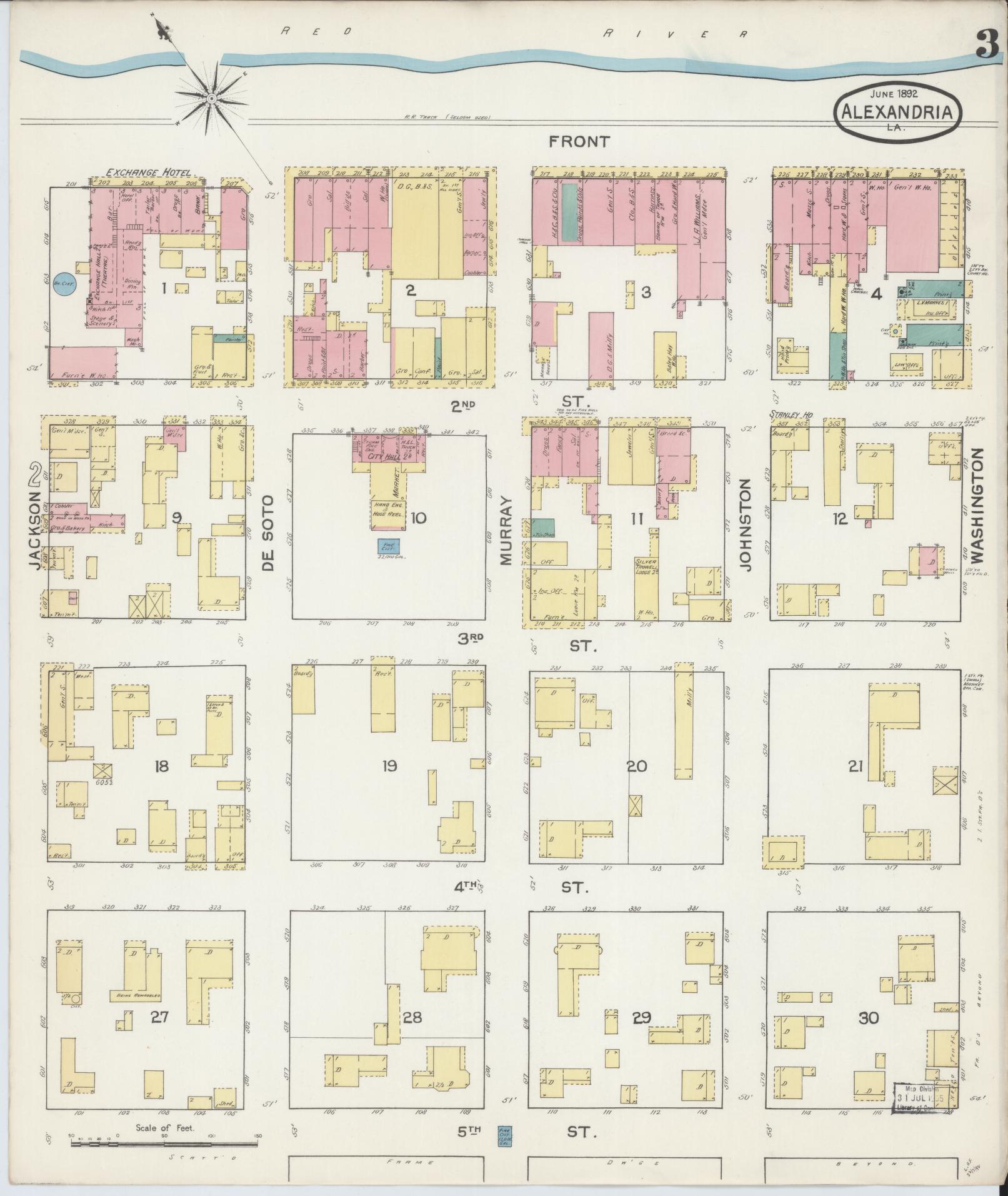 Sanborn Fire Insurance Map from Alexandria, Rapides Parish, Louisiana (1892), Sheet #0003 - Complete Map Set gallery image, historic Sanborn map, vintage wall art, Louisiana Louisiana
