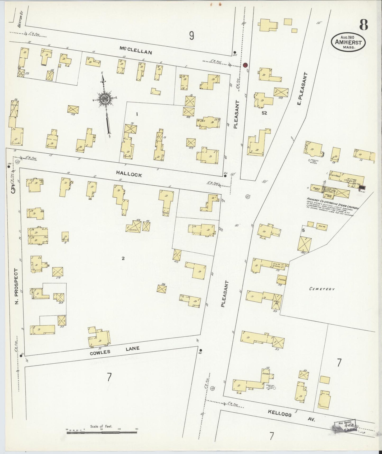 Sanborn Fire Insurance Map from Amherst, Hampshire County, Massachusetts (1910), Sheet #0008 - Complete Map Set gallery image, historic Sanborn map, vintage wall art, Massachusetts Massachusetts