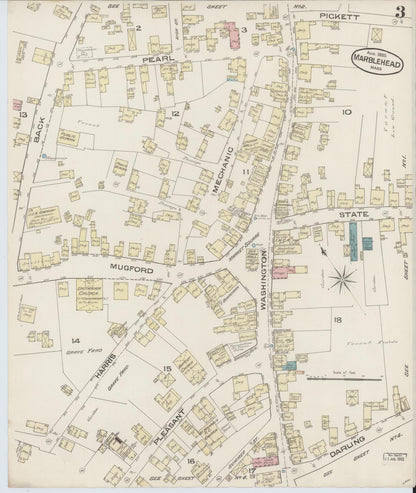 Sanborn Fire Insurance Map from Marblehead, Essex County, Massachusetts (1885), Sheet #0003 - Historic Sanborn Fire Insurance Map Print, vintage old map wall art, antique decor, genealogy gift, Massachusetts Massachusetts map