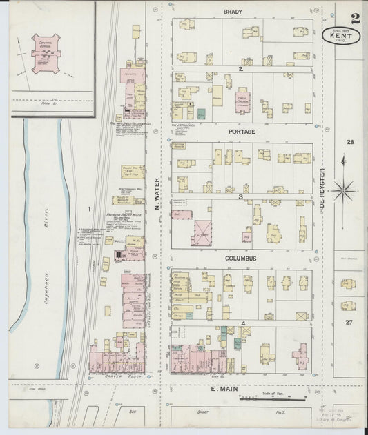 Sanborn Fire Insurance Map from Kent, Portage County, Ohio (1889), Sheet #0002 - Historic Sanborn Fire Insurance Map Print, vintage old map wall art, antique decor, genealogy gift, Ohio Ohio map