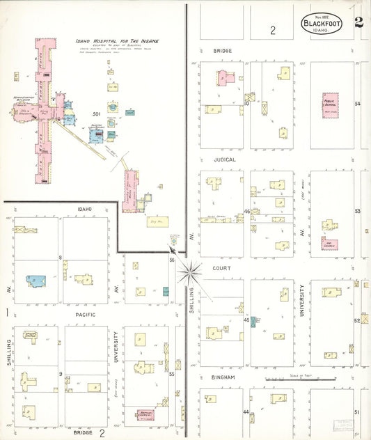 Sanborn Fire Insurance Map from Blackfoot, Bingham County, Idaho (1897), Sheet #0002 - Historic Sanborn Fire Insurance Map Print, vintage old map wall art, antique decor, genealogy gift, Idaho Idaho map