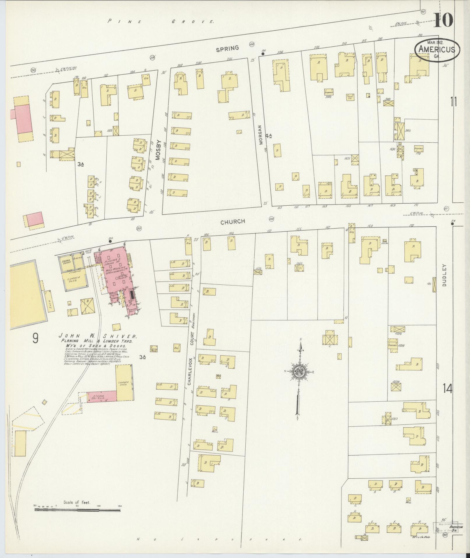 Sanborn Fire Insurance Map from Americus, Sumter County, Georgia (1912), Sheet #0010 - Complete Map Set gallery image, historic Sanborn map, vintage wall art, Georgia Georgia