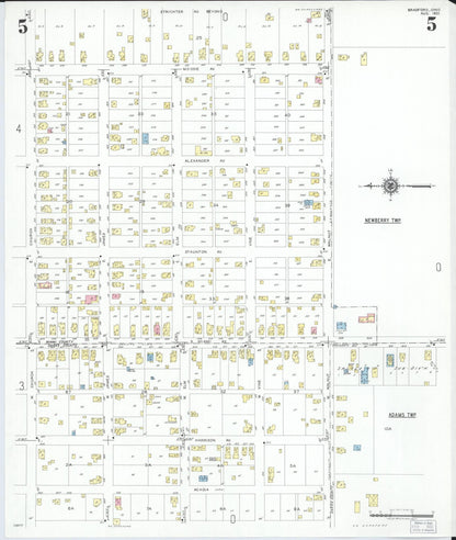 Sanborn Fire Insurance Map from Bradford, Darke and Miami Counties, Ohio (1951), Sheet #0005 - Historic Sanborn Fire Insurance Map Print, vintage old map wall art, antique decor, genealogy gift, Ohio Ohio map