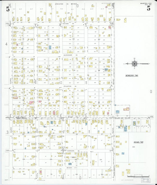 Sanborn Fire Insurance Map from Bradford, Darke and Miami Counties, Ohio (1951), Sheet #0005 - Historic Sanborn Fire Insurance Map Print, vintage old map wall art, antique decor, genealogy gift, Ohio Ohio map