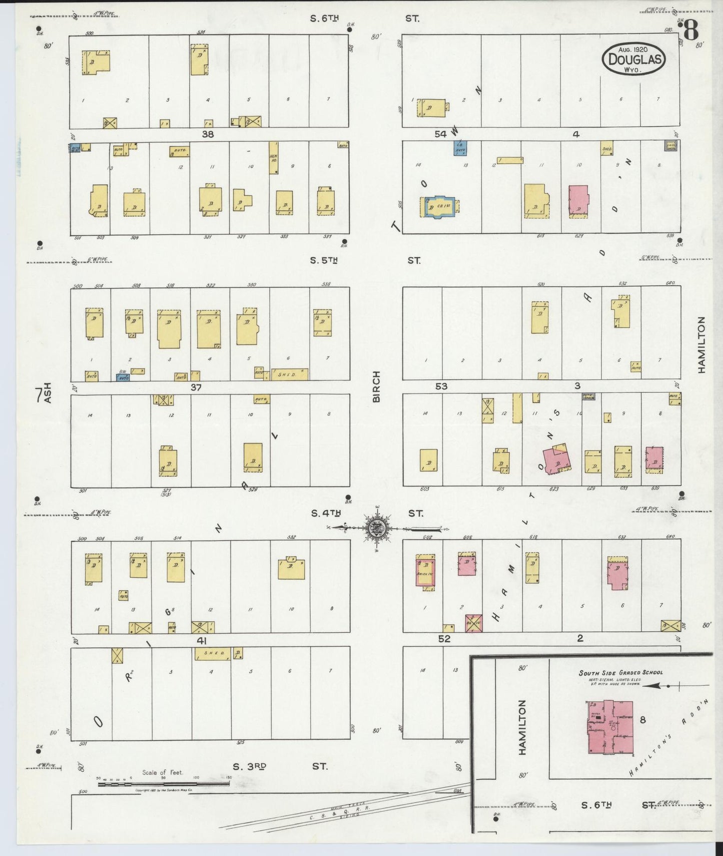 Sanborn Fire Insurance Map from Douglas, Converse County, Wyoming (1920), Sheet #0008 - Complete Map Set gallery image, historic Sanborn map, vintage wall art, Wyoming Wyoming