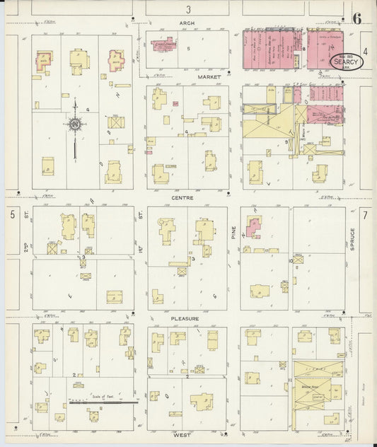 Sanborn Fire Insurance Map from Searcy, White County, Arkansas (1913), Sheet #0006 - Historic Sanborn Fire Insurance Map Print, vintage old map wall art, antique decor, genealogy gift, Arkansas Arkansas map