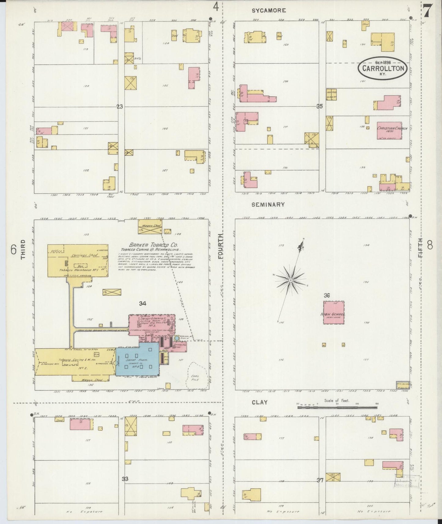 Sanborn Fire Insurance Map from Carrollton, Carroll County, Kentucky (1898), Sheet #0007 - Historic Sanborn Fire Insurance Map Print, vintage old map wall art, antique decor, genealogy gift, Kentucky Kentucky map