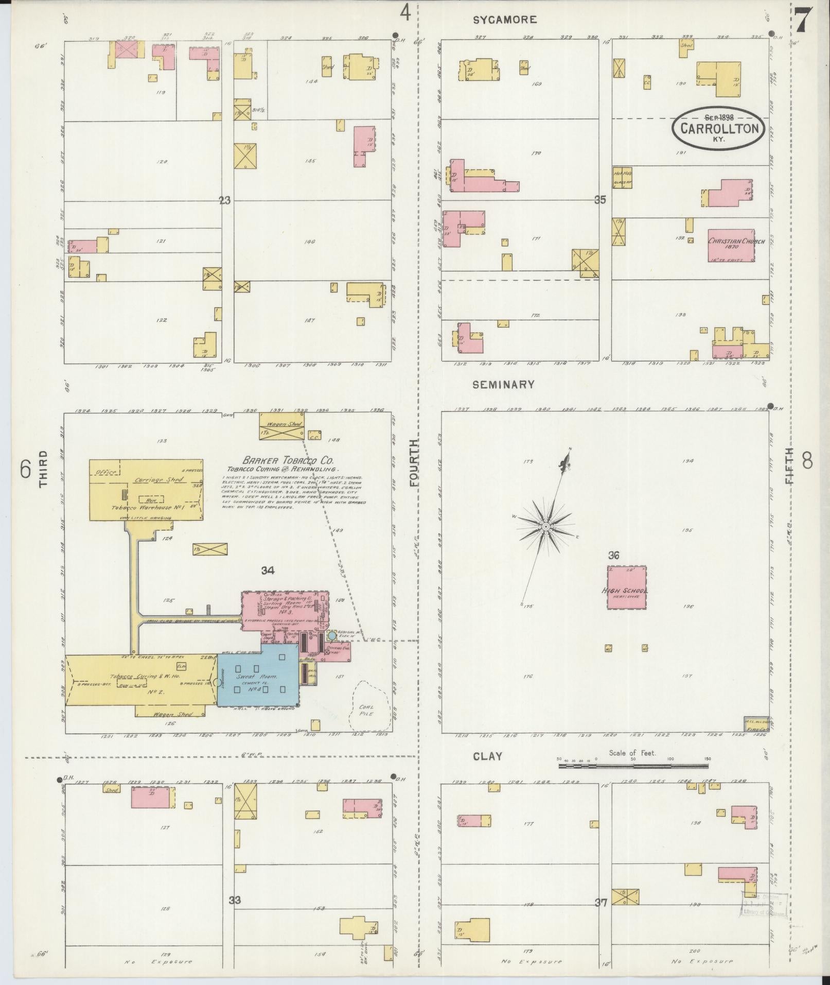Sanborn Fire Insurance Map from Carrollton, Carroll County, Kentucky (1898), Sheet #0007 - Historic Sanborn Fire Insurance Map Print, vintage old map wall art, antique decor, genealogy gift, Kentucky Kentucky map