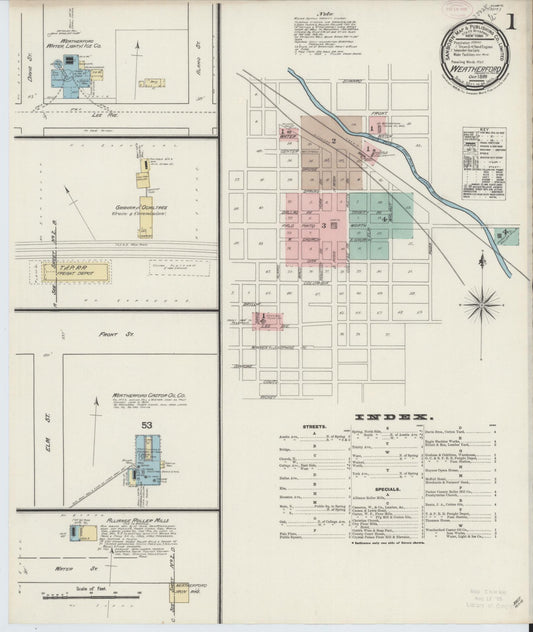 Sanborn Fire Insurance Map from Weatherford, Parker County, Texas (1889), Sheet #0001 - Complete Map Set gallery image, historic Sanborn map, vintage wall art, Texas Texas