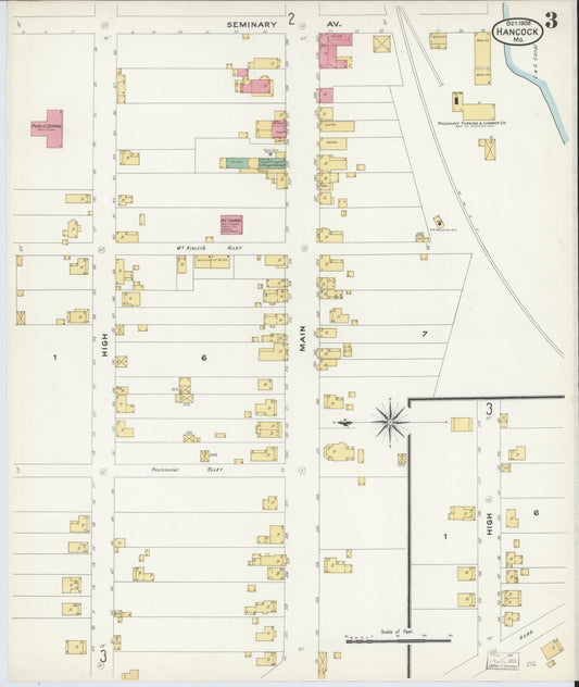 Washington, Maryland - 1908 - Sanborn Fire Insurance Map, Sheet #0003 - Historic Sanborn Fire Insurance Map Print, Washington Maryland 1908 0003 vintage old map wall art