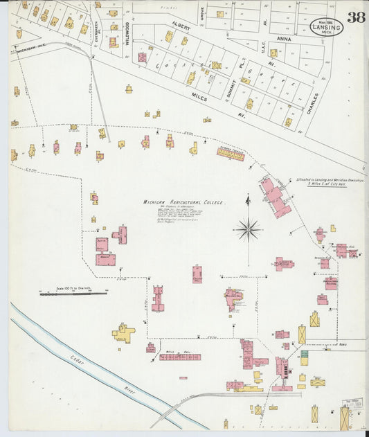 Sanborn Fire Insurance Map from Lansing, Ingham County, Michigan (1906), Sheet #0038 - Historic Sanborn Fire Insurance Map Print, vintage old map wall art, antique decor, genealogy gift, Michigan Michigan map
