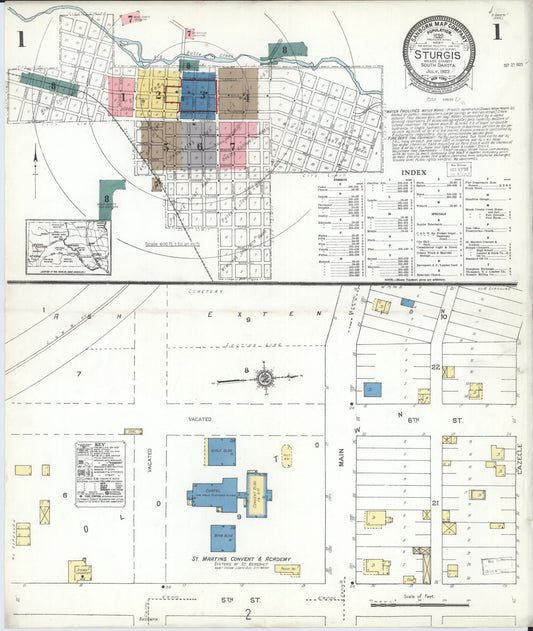 Sanborn Fire Insurance Map from Sturgis, Meade County, South Dakota (1923), Sheet #0001 - Historic Sanborn Fire Insurance Map Print, vintage old map wall art, antique decor, genealogy gift, South Dakota South Dakota map