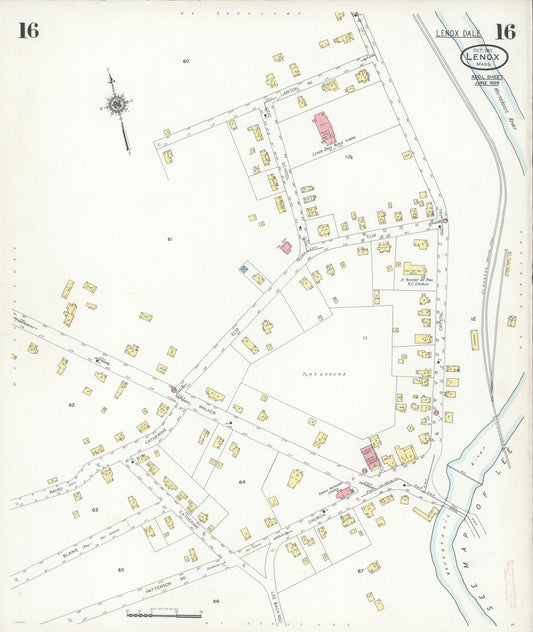 Sanborn Fire Insurance Map from Lenox, Berkshire County, Massachusetts (1939), Sheet #0016 - Historic Sanborn Fire Insurance Map Print, vintage old map wall art, antique decor, genealogy gift, Massachusetts Massachusetts map