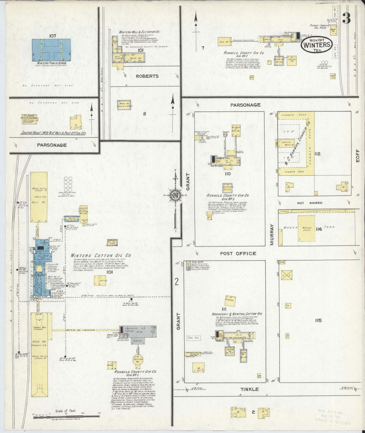 Sanborn Fire Insurance Map from Winters, Runnels County, Texas (1917), Sheet #0003 - Historic Sanborn Fire Insurance Map Print, vintage old map wall art, antique decor, genealogy gift, Texas Texas map