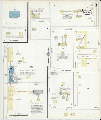 Sanborn Fire Insurance Map from Winters, Runnels County, Texas (1917), Sheet #0003 - Historic Sanborn Fire Insurance Map Print, vintage old map wall art, antique decor, genealogy gift, Texas Texas map