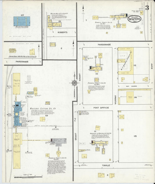 Sanborn Fire Insurance Map from Winters, Runnels County, Texas (1917), Sheet #0003 - Historic Sanborn Fire Insurance Map Print, vintage old map wall art, antique decor, genealogy gift, Texas Texas map