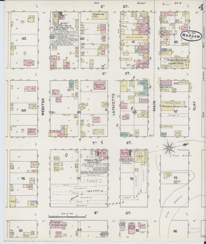 Sanborn Fire Insurance Map from Warsaw, Hancock County, Illinois (1890), Sheet #0004 - Historic Sanborn Fire Insurance Map Print, vintage old map wall art, antique decor, genealogy gift, Illinois Illinois map