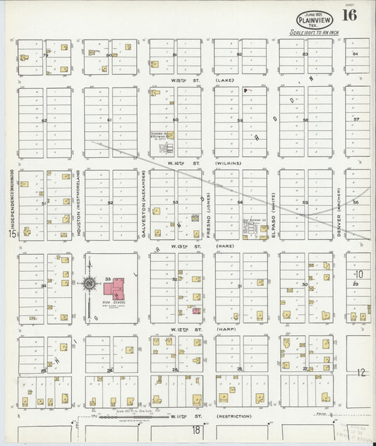 Sanborn Fire Insurance Map from Plainview, Hale County, Texas (1921), Sheet #0016 - Historic Sanborn Fire Insurance Map Print, vintage old map wall art, antique decor, genealogy gift, Texas Texas map