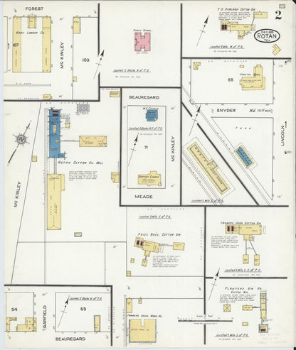 Sanborn Fire Insurance Map from Rotan, Fisher County, Texas (1919), Sheet #0002 - Complete Map Set gallery image, historic Sanborn map, vintage wall art, Texas Texas