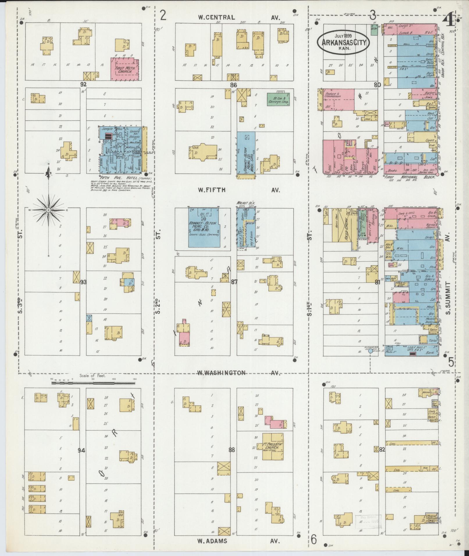 Sanborn Fire Insurance Map from Arkansas City, Cowley County, Kansas (1899), Sheet #0004 - Historic Sanborn Fire Insurance Map Print, vintage old map wall art, antique decor, genealogy gift, Arkansas Arkansas map