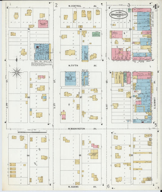 Sanborn Fire Insurance Map from Arkansas City, Cowley County, Kansas (1899), Sheet #0004 - Historic Sanborn Fire Insurance Map Print, vintage old map wall art, antique decor, genealogy gift, Arkansas Arkansas map