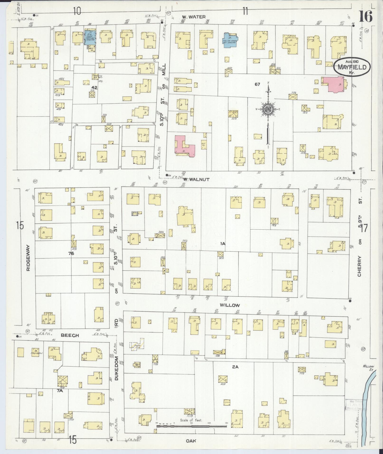 Sanborn Fire Insurance Map from Mayfield, Graves County, Kentucky (1910), Sheet #0016 - Historic Sanborn Fire Insurance Map Print, vintage old map wall art, antique decor, genealogy gift, Kentucky Kentucky map