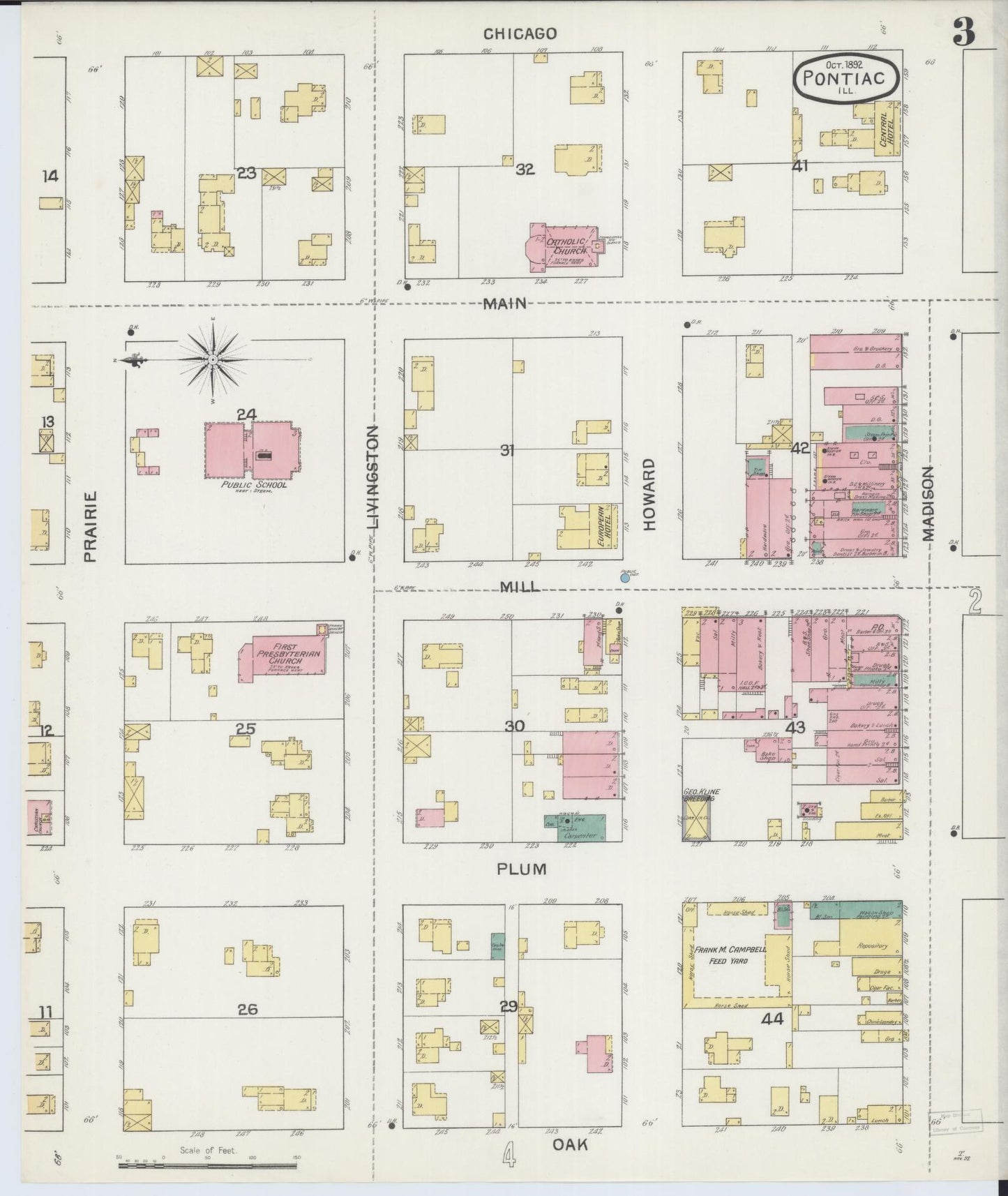 Sanborn Fire Insurance Map from Pontiac, Livingston County, Illinois (1892), Sheet #0003 - Complete Map Set gallery image, historic Sanborn map, vintage wall art, Illinois Illinois