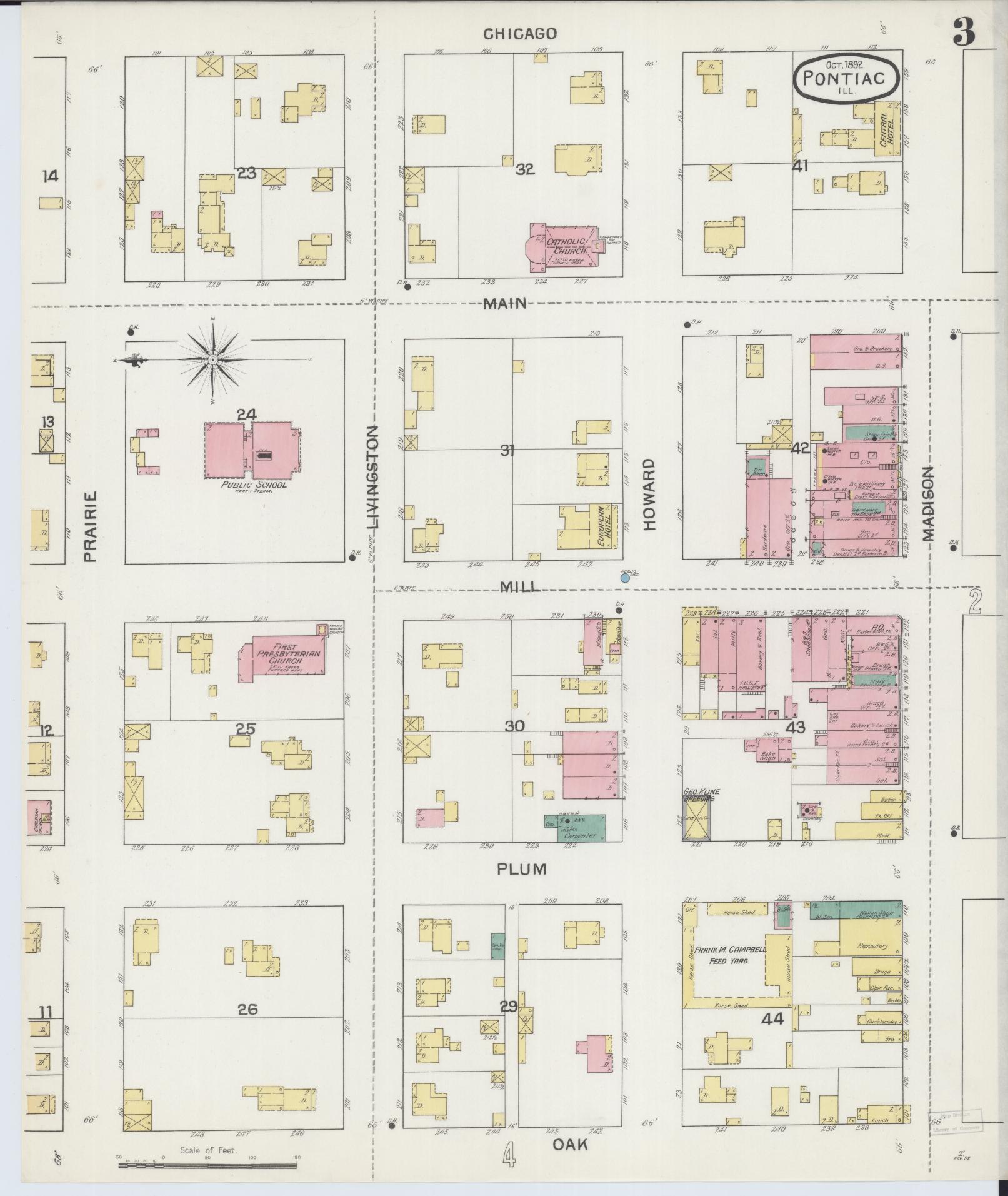 Sanborn Fire Insurance Map from Pontiac, Livingston County, Illinois (1892), Sheet #0003 - Complete Map Set gallery image, historic Sanborn map, vintage wall art, Illinois Illinois