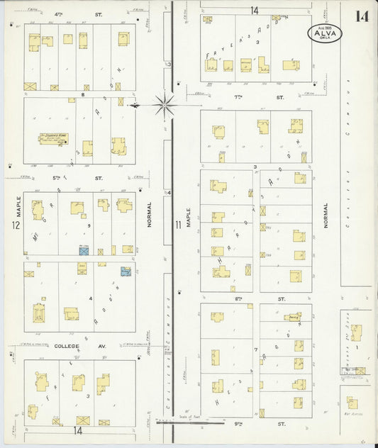 Sanborn Fire Insurance Map from Alva, Woods County, Oklahoma (1909), Sheet #0014 - Historic Sanborn Fire Insurance Map Print, vintage old map wall art, antique decor, genealogy gift, Oklahoma Oklahoma map