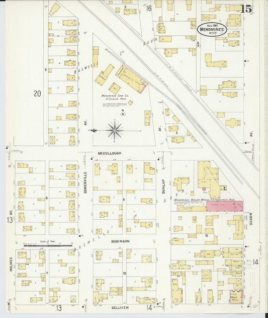 Sanborn Fire Insurance Map from Menominee, Menominee County, Michigan (1907), Sheet #0015 - Historic Sanborn Fire Insurance Map Print, vintage old map wall art, antique decor, genealogy gift, Michigan Michigan map