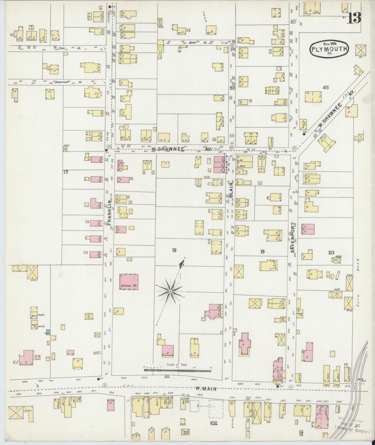 Sanborn Fire Insurance Map from Plymouth, Luzerne County, Pennsylvania (1896), Sheet #0013 - Complete Map Set gallery image, historic Sanborn map, vintage wall art, Pennsylvania Pennsylvania