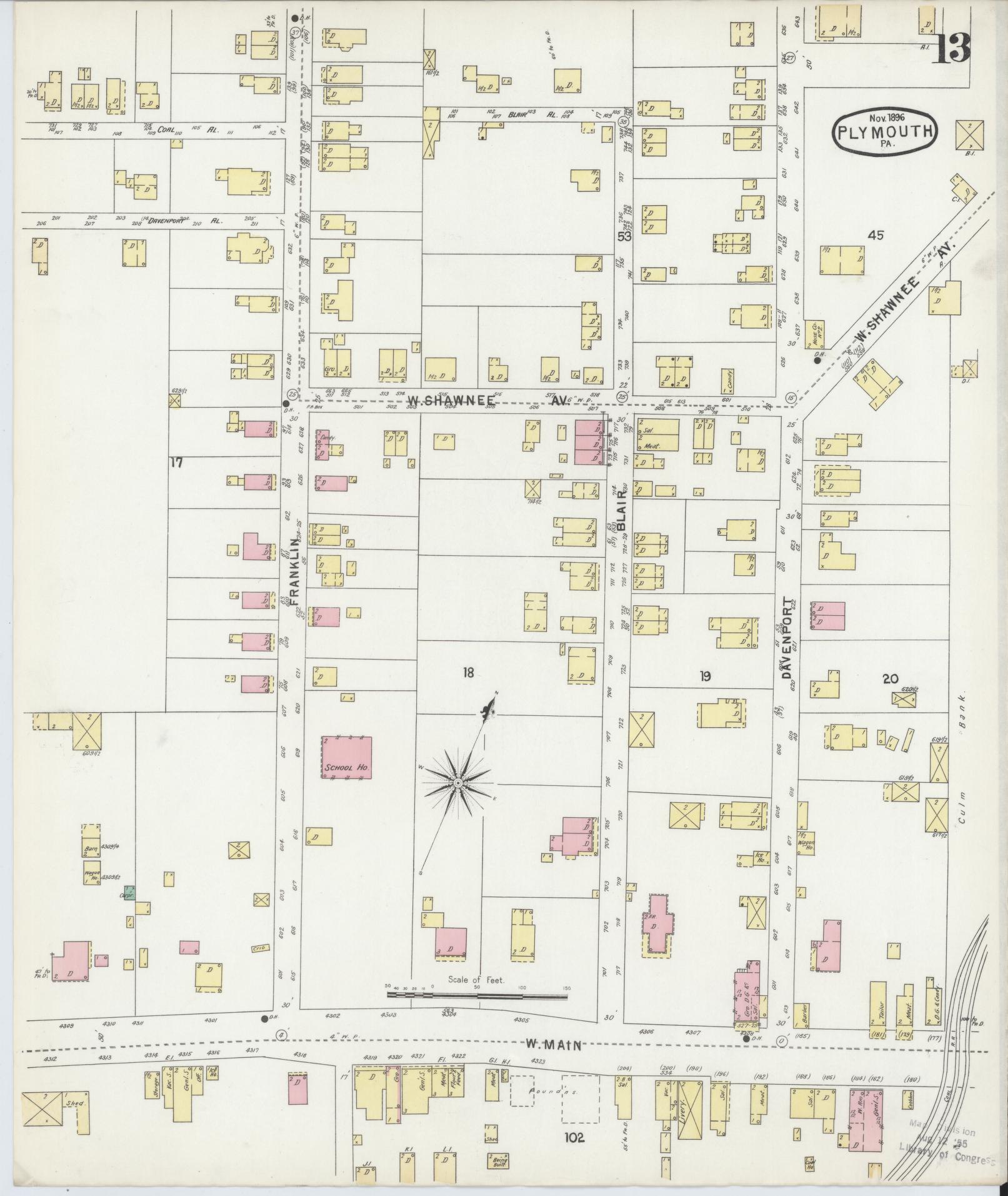 Sanborn Fire Insurance Map from Plymouth, Luzerne County, Pennsylvania (1896), Sheet #0013 - Complete Map Set gallery image, historic Sanborn map, vintage wall art, Pennsylvania Pennsylvania