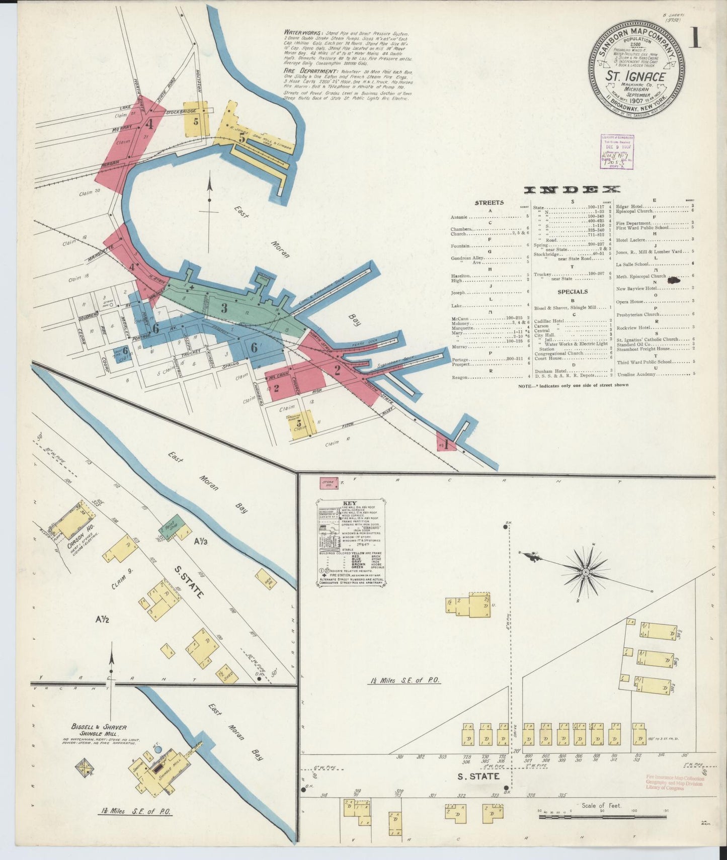 Sanborn Fire Insurance Map from Saint Ignace, Mackinac County, Michigan (1907), Sheet #0001 - Historic Sanborn Fire Insurance Map Print, vintage old map wall art, antique decor, genealogy gift, Michigan Michigan map