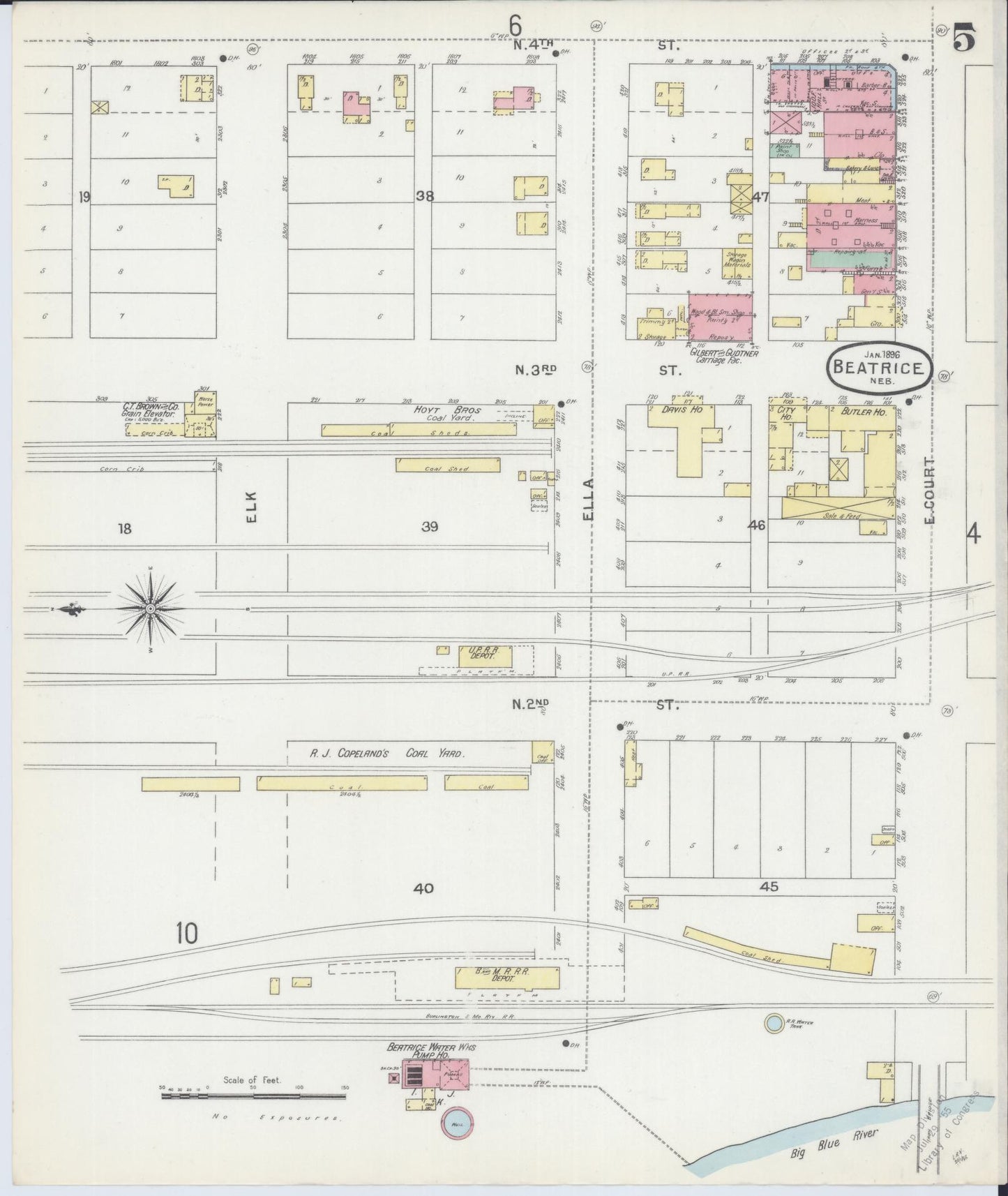 Sanborn Fire Insurance Map from Beatrice, Gage County, Nebraska (1896), Sheet #0005 - Complete Map Set gallery image, historic Sanborn map, vintage wall art, Nebraska Nebraska